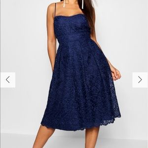 Boohoo Boutique Embroidered Strappy Midi Skater Dress